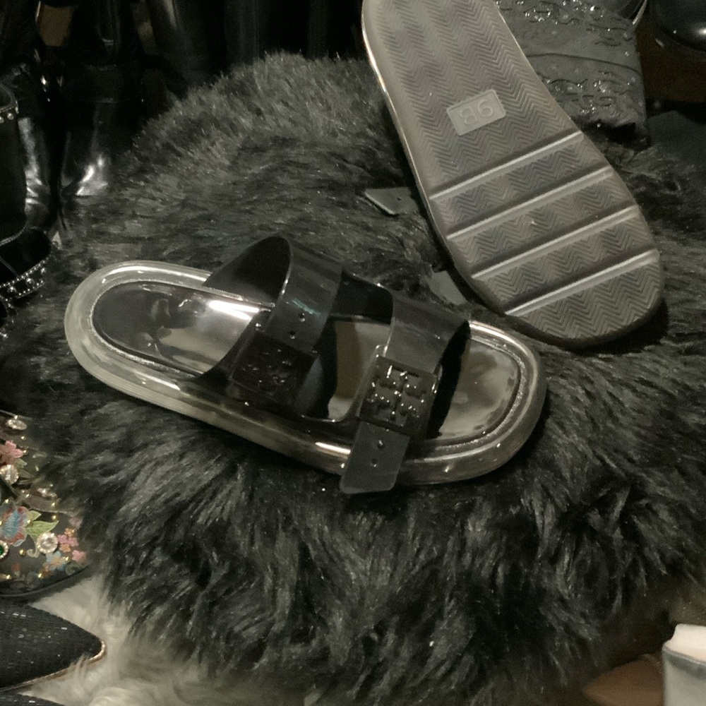 Tory Burch Black and Clear Sandals